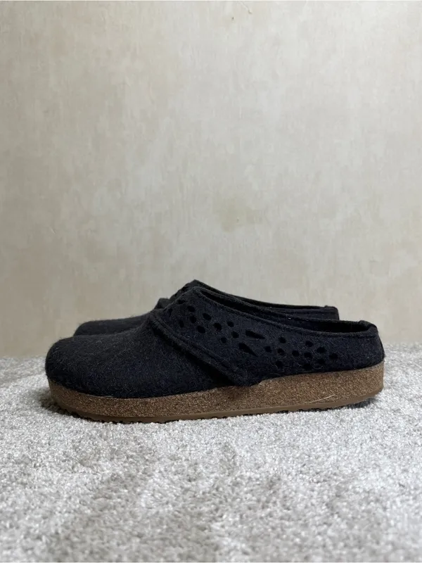 Haflinger Women’s Lacey Clog Shoes Slip On Wool in Charcoal Black 42/US 11 - Image 4