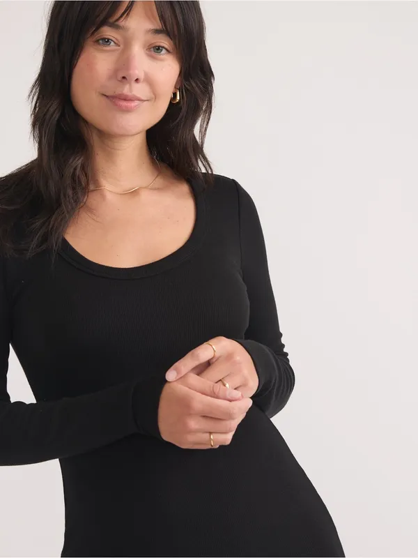 Marine Layer Lexi Rib Long Sleeve Midi Black Dress - Image 3