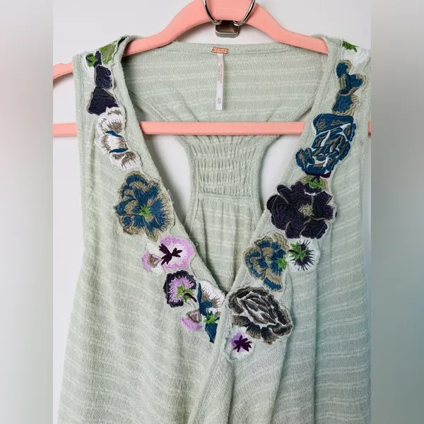 Free People Frida Embroidered Striped Faux Wrap Tank Top XS - Image 3