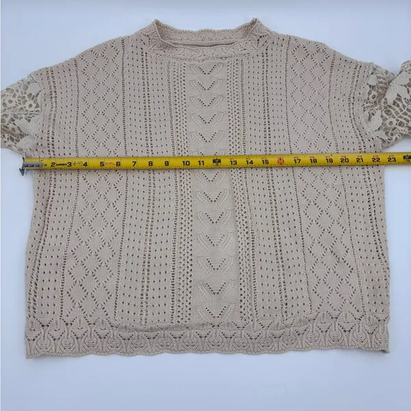 Elegant tan boho lace crochet sweater - Image 3