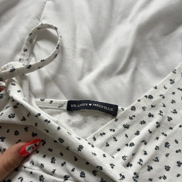 Brandy Melville‎ Strappy Spaghetti Floral Mini Dress White Blue One Size - Image 5