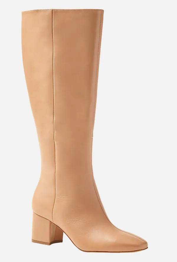 Ann Taylor Desert Sand Nude Block Leather Tall Knee High Boots Heels Booties - Image 2