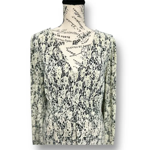 Mango‎ Cream Black Floral Textured Midi Dress Long Sleeve Autumn Wedding Guest - Image 3
