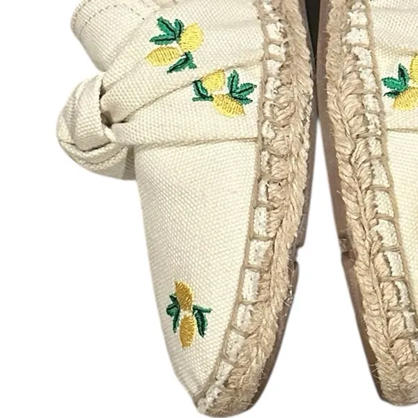 Talbots Izzy Lemon Knotted Canvas Cream Flat Espadrilles Embroidery Shoes 6.5 - Image 5