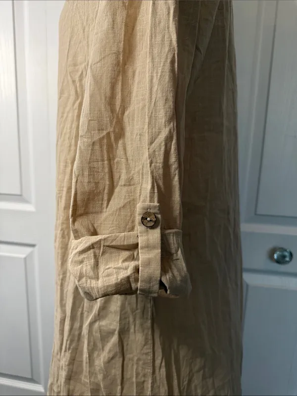 Women's High-Low Long Sleeve Dress in Beige - Image 5