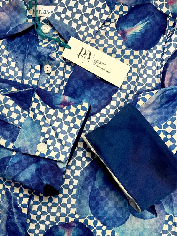 NWT Revolve x Perlavera Neil Button Down Shirt Dress in Watercolor Blue Floral - Image 8