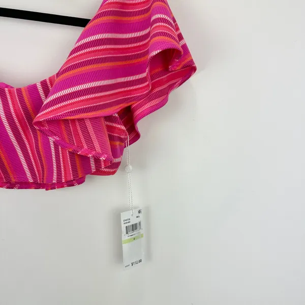 Trina Turk Marai Swim Top One Shoulder Ruffle Pink Striped Padded Beach US 4 NWT - Image 7