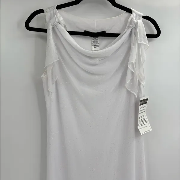 DEADSTOCK y2k white maxi cowl neck sequin dress sheet truffle sleeve glam size 8 - Image 4