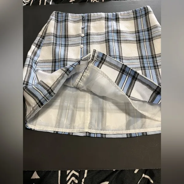 BLUE RAIN Plaid Fleece Button Lined Mini Skirt Y2K Women’s Sz S EUC - Image 3