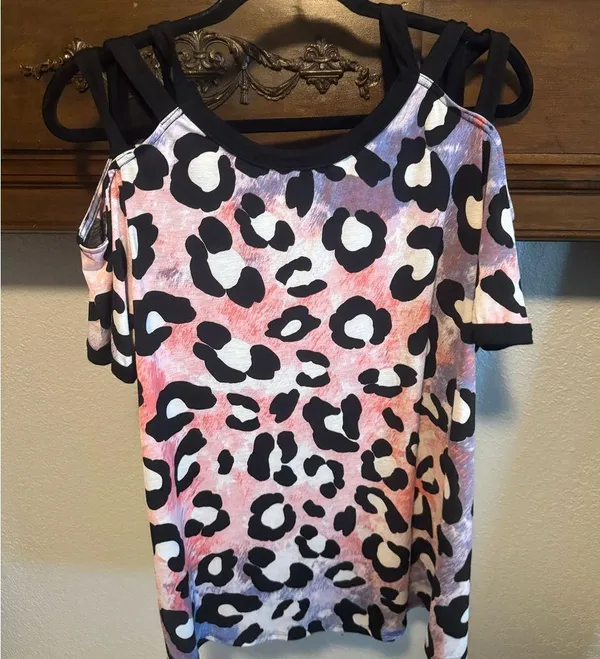 Women's Multicolor Leopard Print Top Pink Size L - Image 3