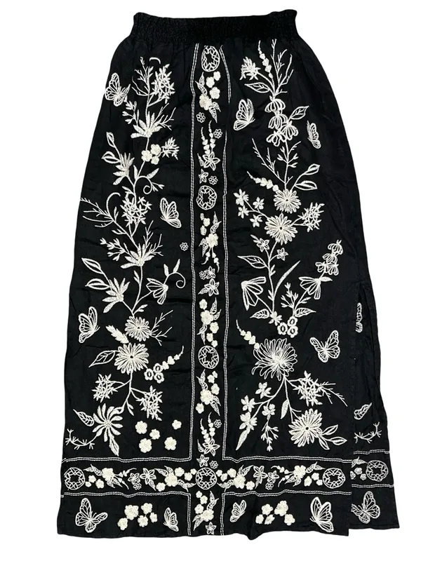 Johnny Was Women’s Size S Black White Embroidered Domingo High Slit Linen Skirt - Image 4