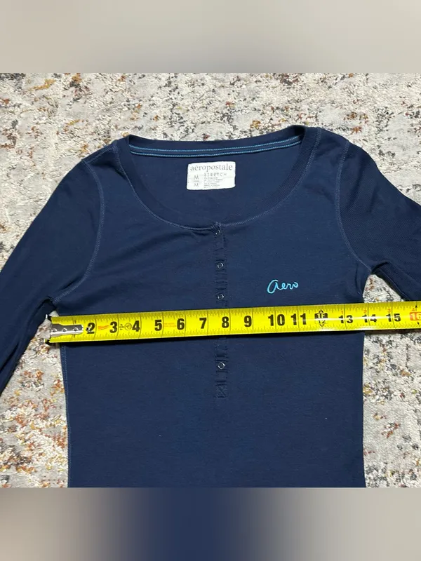 Aeropostale Y2K Long Sleeve Henley Shirt size Medium blue - Image 8