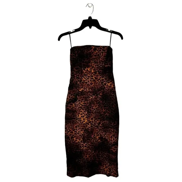 Black‎ Halo Jackie Dress Women 0 Brown Black Leopard Print Strapless Sheath - Image 3