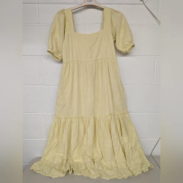 NEW sz XS 0-2 Saint Helena holly Maxi sun puff sleeve yellow dress Embroidery - Image 3