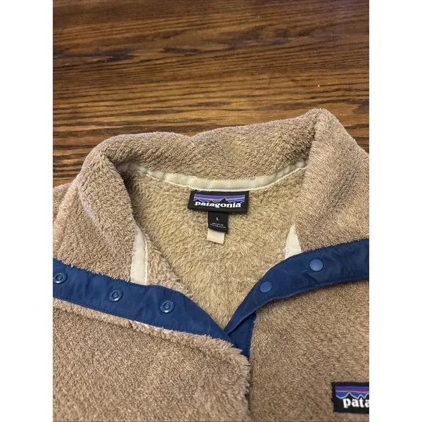 PATAGONIA Re-Tool Women's Large Snap T Fleece‎ Soft Pullover Brown/Navy~EUC - Image 3