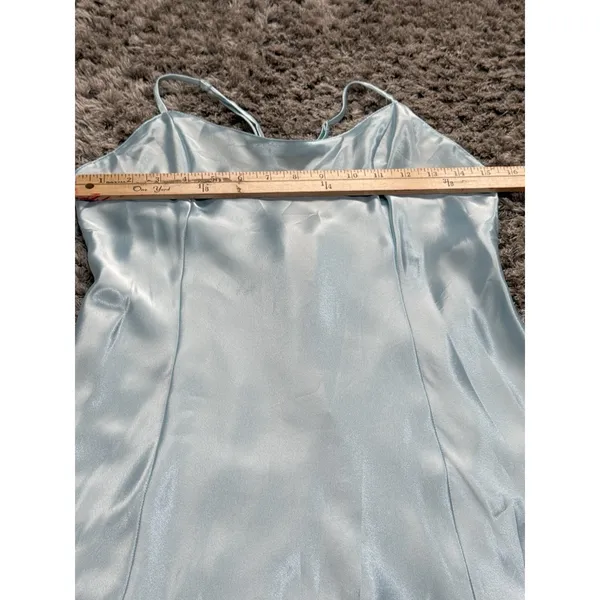 Y2K Secret Treasures Women’s Satin Slip Dress Nightgown Blue L Spaghetti Straps - Image 10