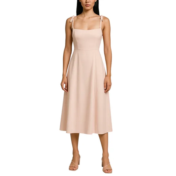 Azazie Pink Sleeveless Tie Strap Bridesmaid Cami Tank Fit & Flare Midi Dress 14 - Image 3