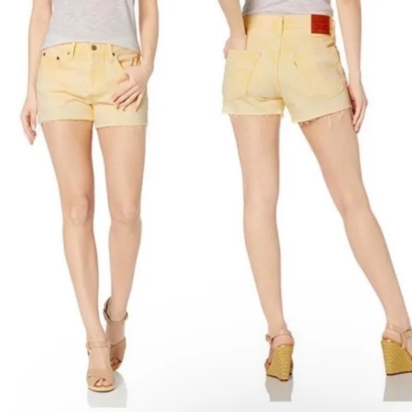 Levi's | NWT Women's 501 Yellow High Rise Frayed Raw Hem‎ Denim Shorts, Size 24 - Image 2