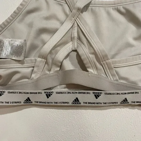 Adidas Sports Bra Beige Tan Logo Strappy Back Size L - Image 5