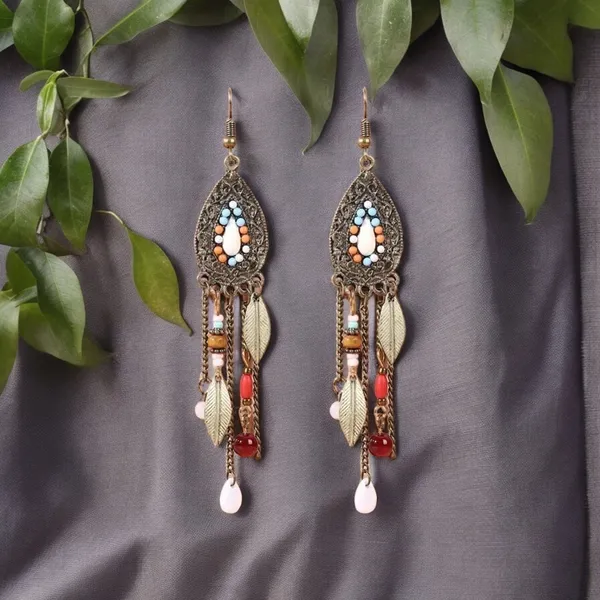 Boho Vintage Style Beaded Fringe Dangle Chain Feather Earrings *Faux Fashion Je - Image 12