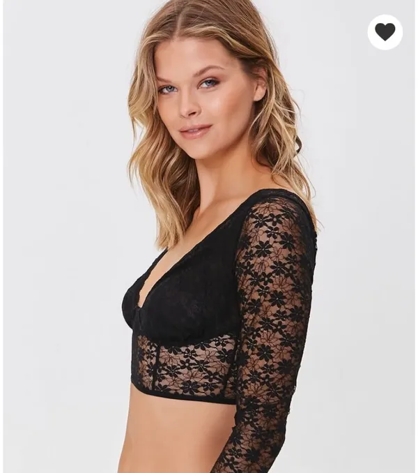 Forever 21 Long Sleeve Black Lace Crop Top - Image 2