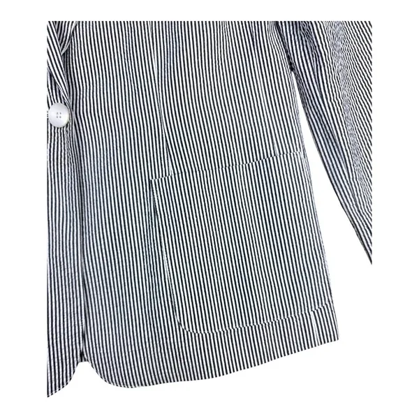 Pendleton Womens Gray White Seersucker Striped One Button Blazer Jacket M Summer - Image 2