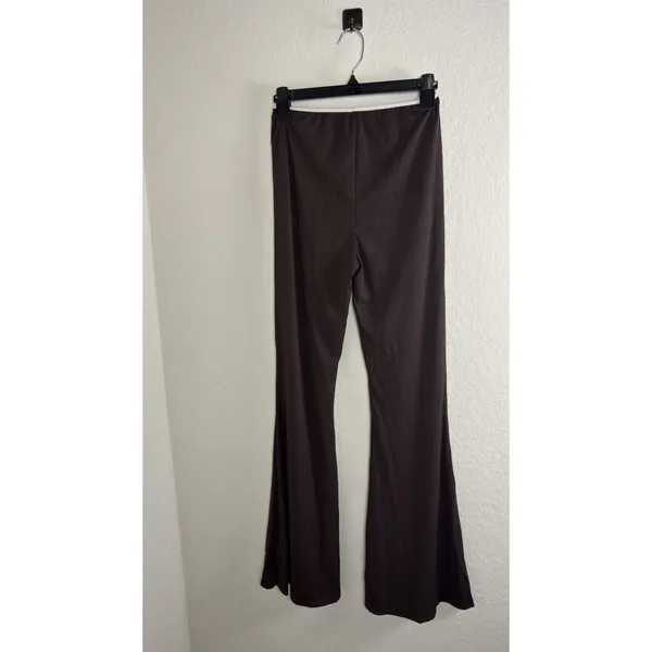 Women's 2 Piece Lounge Set Brown Size S Crop Top Flare Pants White Trim Y2K - Image 3