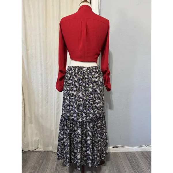 Cottagecore Metrowear Women's Midi Skirt Sz M Floral Lined Tiered‎ Elastic Waist - Image 8