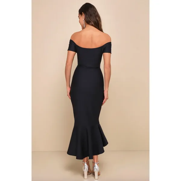 Lulus How Much I Care Midnight Blue Off-the-Shoulder Midi Dress Cocktail XS NWT - Image 2