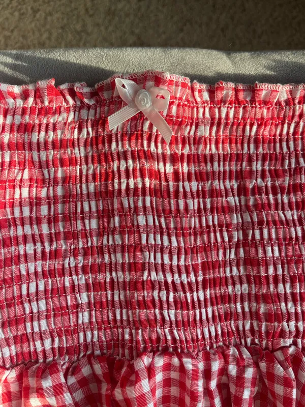 Red Gingham Strapless Dress Size M - Image 2