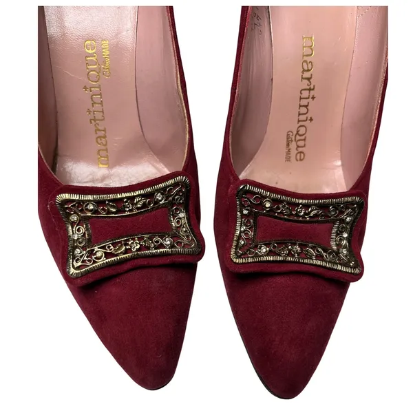 Martina Wine Red Pumps Women's 7S Slim‎ Narrow Classic Leather Heels Vintage - Image 2