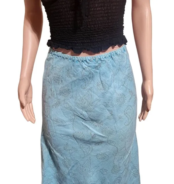 Pulp elastic waist blue flower print linen pull-on skirt M - Image 6