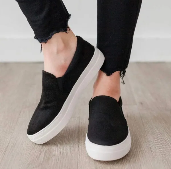 Black Micro Suede Slip On Sneakers Size 6 - Image 2