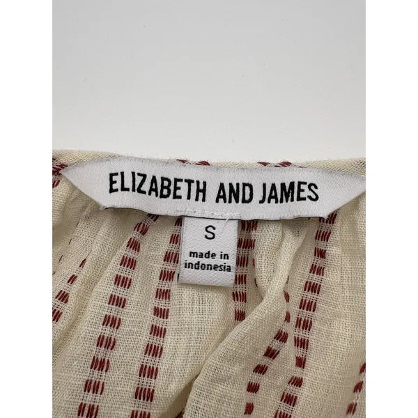 Elizabeth and James Blouse Womens Small‎ Ivory Burgundy Pintuck Peasant Top Boho - Image 7