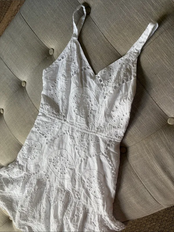 Japna 100% Cotton White Eyelet Lace Summer Dress Size Small - Image 2