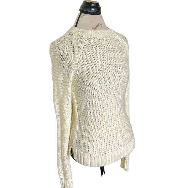 Banana Republic Sweater Wool Blend Small Ivory Knit Pullover Ribbed Waffle Fall - Image 4