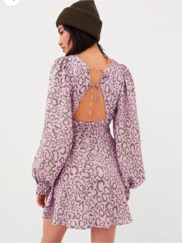 For Love & Lemons June Mini Dress in Purple Animal Print - Image 2