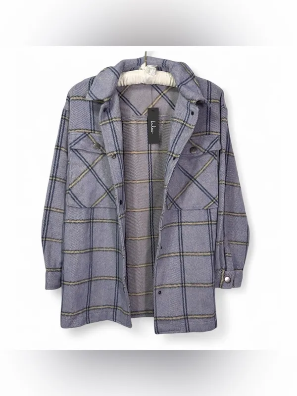 NWT Lulus Women’s Keep It Cool Blue Plaid Long Sleeve Shacket Jacket Size Small - Image 11