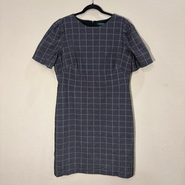 Ralph Lauren Women’s Windowpane Puff Sleeve Dress Size 16 Fully Lined Office EUC - Image 2
