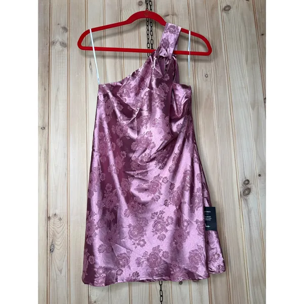 NWT Lulus Got the Key Mauve Satin Floral Jacquard Halter Mini Dress Party Sz M - Image 2