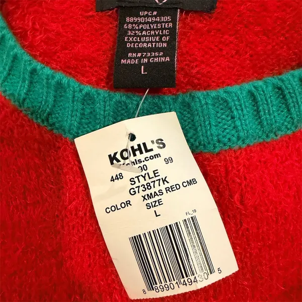 It's Our Time Ugly Christmas Sweater Womens L Red Llama Pom Pom Pullover - Image 2