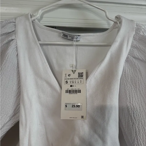 Zara White Puff Sleeve Cropped Top NWT - Image 4