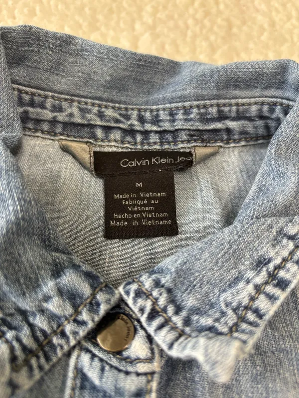 Vintage 90s Grunge Calvin Klein Chambray Denim Utility Shirt Dual Flap Pockets Size M - Image 3