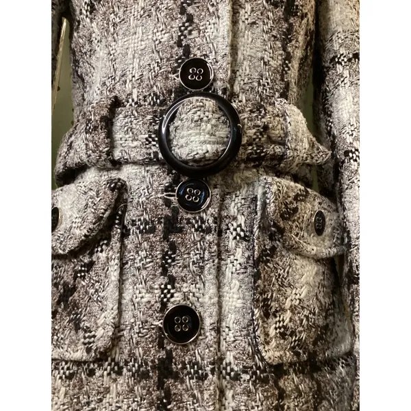 Maurices Womens Black White Brown Plaid Belted Pea Coat‎ Jacket Size S Small - Image 3
