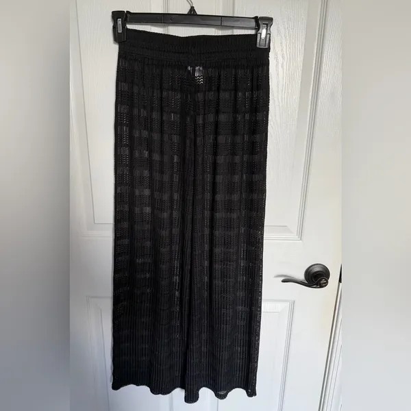 Jordan Taylor Black Wide Leg Drawstring Crochet Knit Beach Pants Small - Image 3