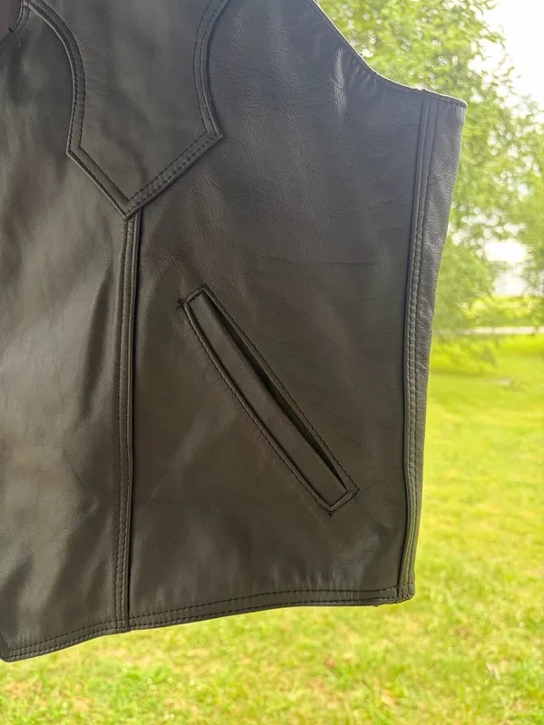 Classic Black Genuine Leather Vest XXL Made in Mexico motorcycle biker outlaw - Image 6