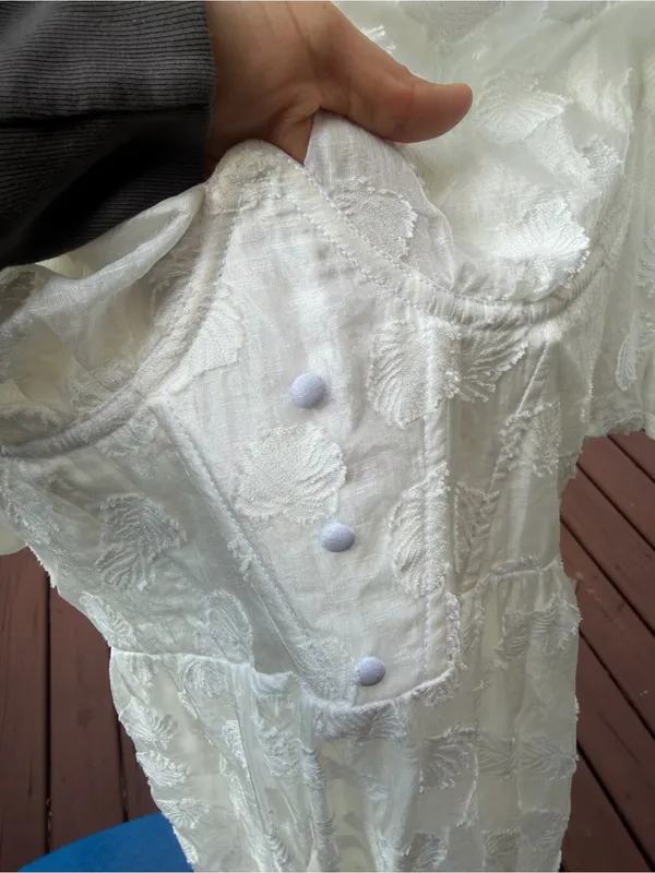 ASTR THE LABEL Sandy White Burnout Polka Dot Puff Sleeve Midi Dress Size S - Image 5