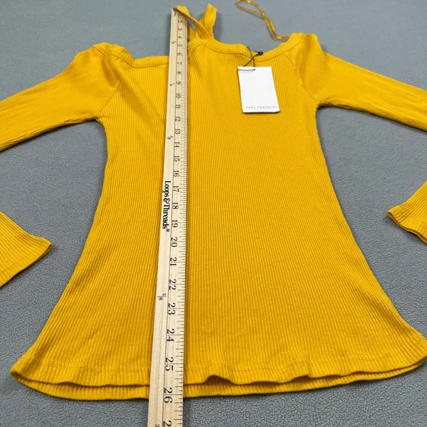 NWT Zara Trafaluc Top Yellow Ribbed Knit Asymmetric One Shoulder Long Sleeve - Image 4