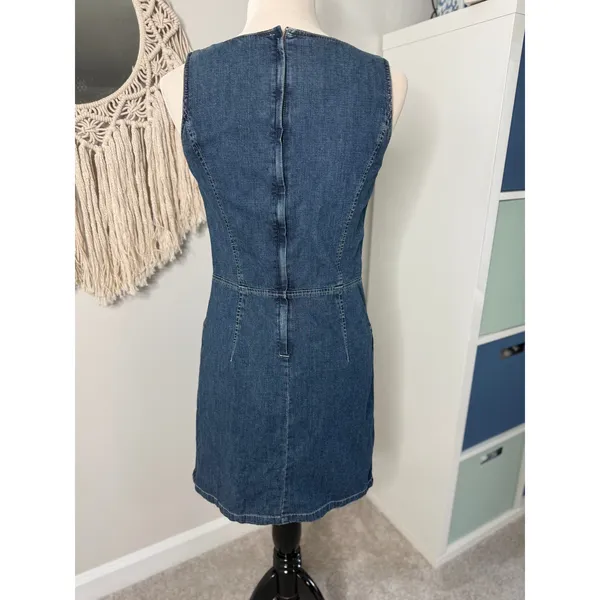 Vtg 90s Y2K Ann Taylor Jeans Denim Mini Dress Apron Pockets Contrast Stitching 4 - Image 2