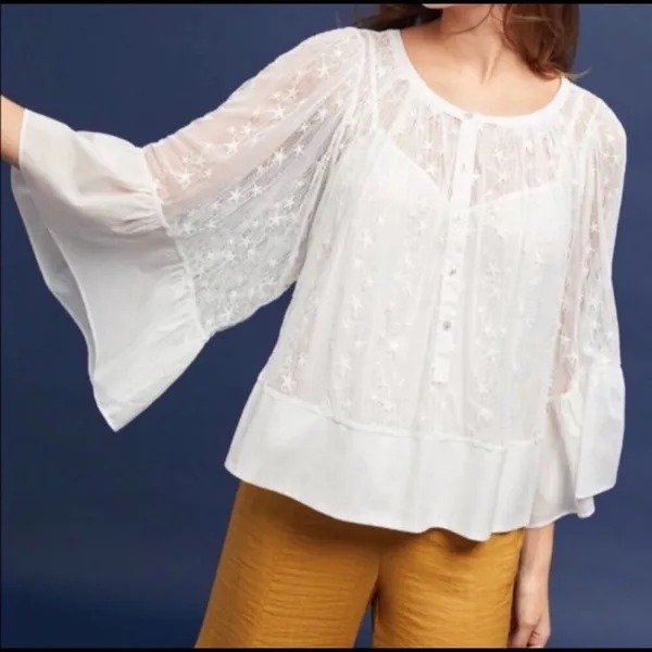 Anthropologie Akemi + Kin White Star Bell Sleeve Top S - Image 3